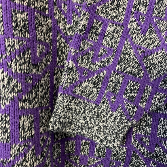 Fox Vintage-Style Graphic Knit Sweater (S) Purple/Grey/Black Bold Retro 80s 90s - Picture 3 of 4